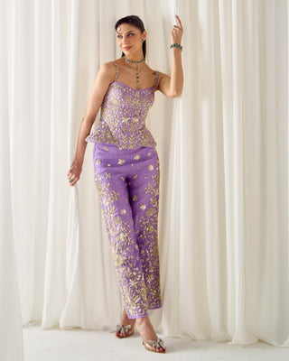Pant Set Fusion Wear - Purple Corset Pant Set by Sanya Gulati