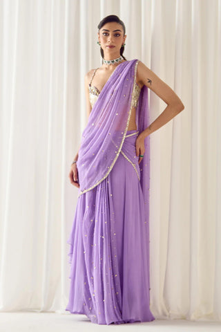 Saree Set Ready-to-Wear - Purple Pre-Stitched Saree by Sanya Gulati