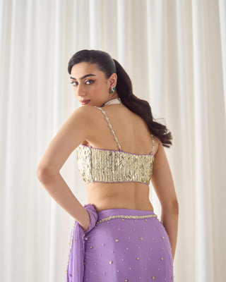Saree Set Ready-to-Wear - Purple Pre-Stitched Saree by Sanya Gulati