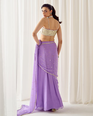 Saree Set Ready-to-Wear - Purple Pre-Stitched Saree by Sanya Gulati