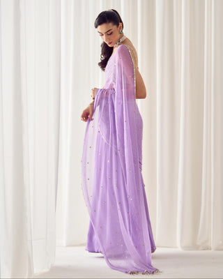 Saree Set Ready-to-Wear - Purple Pre-Stitched Saree by Sanya Gulati