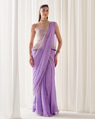 Corset Set Avant-Garde Wear - Purple Saree Corset by Sanya Gulati