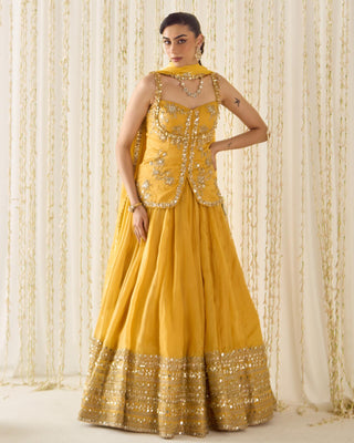 Lehenga Set Contemporary Wear - Yellow Peplum Set by Sanya Gulati