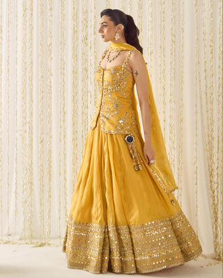 Lehenga Set Contemporary Wear - Yellow Peplum Set by Sanya Gulati