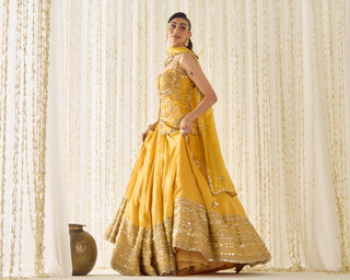Lehenga Set Contemporary Wear - Yellow Peplum Set by Sanya Gulati