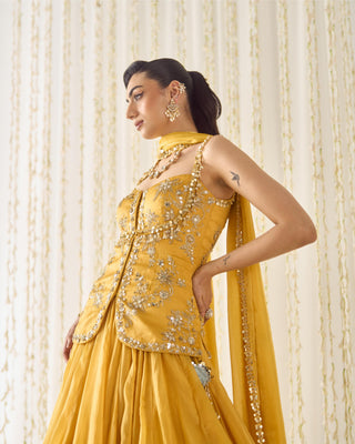 Lehenga Set Contemporary Wear - Yellow Peplum Set by Sanya Gulati