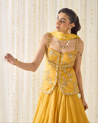 Lehenga Set Contemporary Wear - Yellow Peplum Set by Sanya Gulati