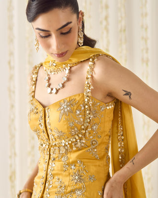 Lehenga Set Contemporary Wear - Yellow Peplum Set by Sanya Gulati