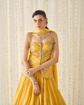 Lehenga Set Contemporary Wear - Yellow Peplum Set by Sanya Gulati