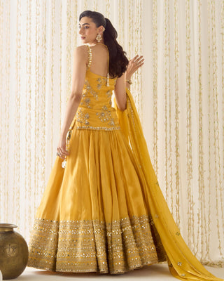 Lehenga Set Contemporary Wear - Yellow Peplum Set by Sanya Gulati
