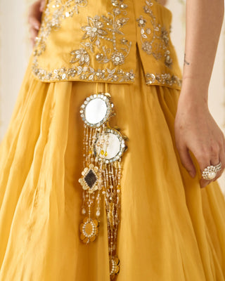 Lehenga Set Contemporary Wear - Yellow Peplum Set by Sanya Gulati