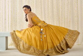 Lehenga Set Contemporary Wear - Yellow Peplum Set by Sanya Gulati
