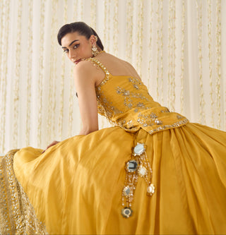 Lehenga Set Contemporary Wear - Yellow Peplum Set by Sanya Gulati