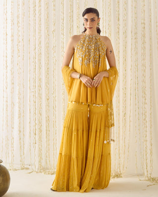 Sharara Set Tiered Wear - Yellow Sharara by Sanya Gulati