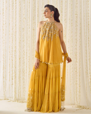 Sharara Set Tiered Wear - Yellow Sharara by Sanya Gulati