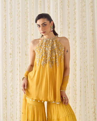 Sharara Set Tiered Wear - Yellow Sharara by Sanya Gulati