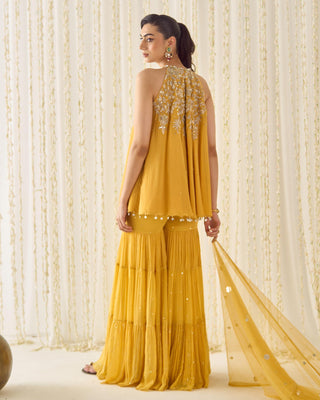 Sharara Set Tiered Wear - Yellow Sharara by Sanya Gulati