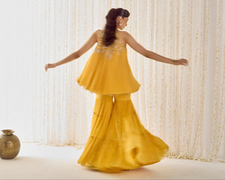 Sharara Set Tiered Wear - Yellow Sharara by Sanya Gulati