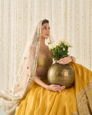 Lehenga Set Vibrant Festive Wear - Yellow Lehenga by Sanya Gulati