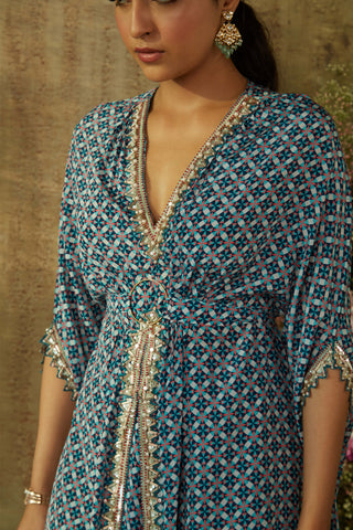 Blue print kaftan and pant set