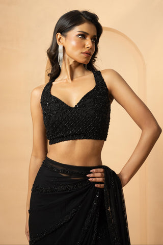 Drape Saree for Indian Weddings – Black Embroidered by Quench a Thirst