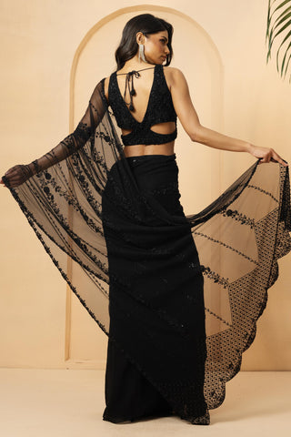 Drape Saree for Indian Weddings – Black Embroidered by Quench a Thirst
