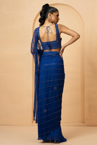 Drape Saree for Indian Weddings – Blue Embroidered by Quench a Thirst