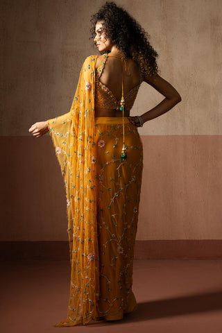 Drape saree for Indian Wedding – Mustard Heer by Quench A Thirst