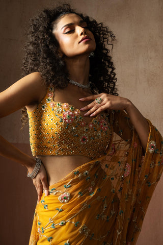 Drape saree for Indian Wedding – Mustard Heer by Quench A Thirst