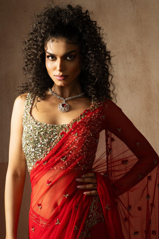 Drape saree for Indian Wedding – Red Heer by Quench A Thirst