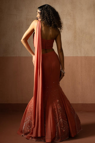 Fishtail drape saree for Contemporary Wear – Peach Heer by Quench A Thirst