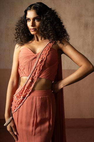 Fishtail drape saree for Contemporary Wear – Peach Heer by Quench A Thirst