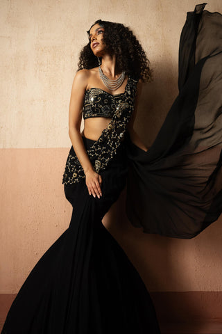 Fishtail drape saree for Contemporary Wear – Black Heer by Quench A Thirst