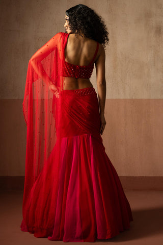 Fishtail drape saree for Indian Wedding – Red Heer by Quench A Thirst