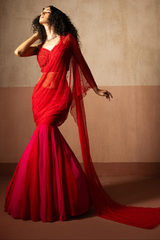 Fishtail drape saree for Indian Wedding – Red Heer by Quench A Thirst