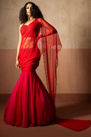 Fishtail drape saree for Indian Wedding – Red Heer by Quench A Thirst