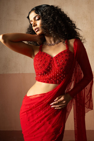 Fishtail drape saree for Indian Wedding – Red Heer by Quench A Thirst