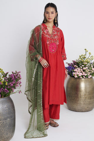 Red tanabana kurta set