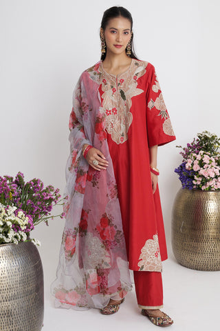 Red bootedaar kurta set