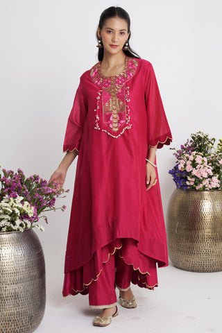 Pink nakshi double-layered kurta set