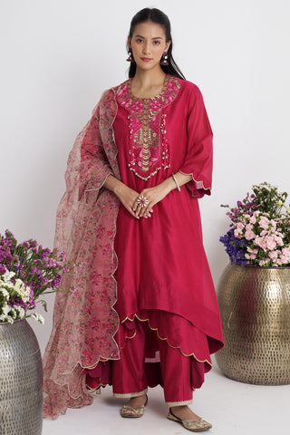 Pink nakshi double-layered kurta set