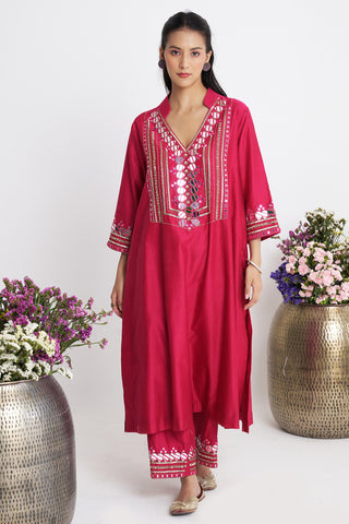 Pink resham roshni kurta set