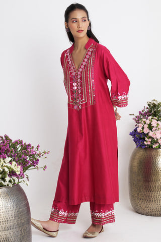 Pink resham roshni kurta set