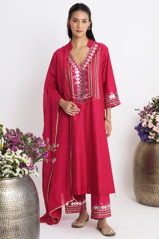 Pink resham roshni kurta set