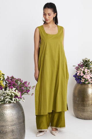 Green leher kaftaan set