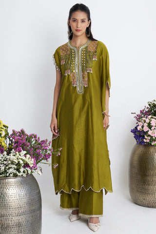 Green leher kaftaan set