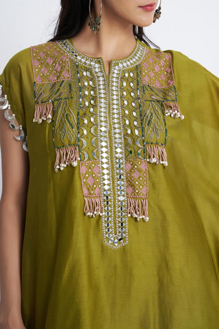 Green leher kaftaan set