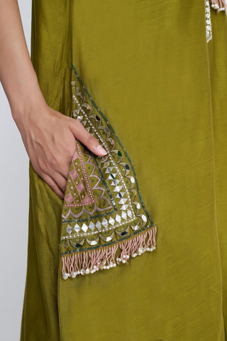 Green leher kaftaan set