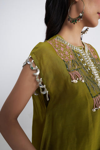 Green leher kaftaan set