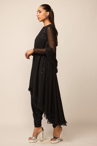 Kurta Set Indian Wedding - Black georgette by Vvani By Vani Vats